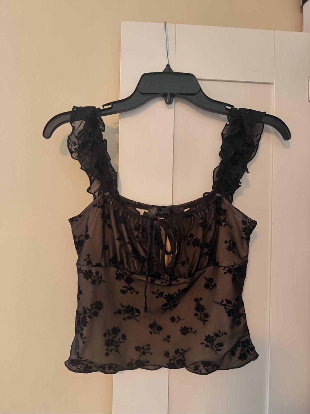 Sheer Black Floral Lace Cami Top